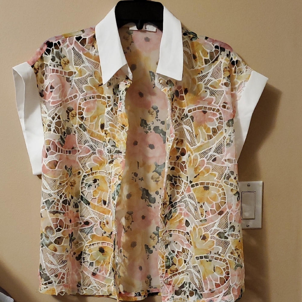 Pastel  Enbroidery Blouse - Pink, Yellow, and White